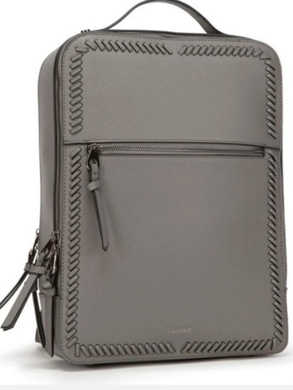 CALPAK Kaya Faux Leather Laptop Backpack Gray Whipstitched Business Travel 15